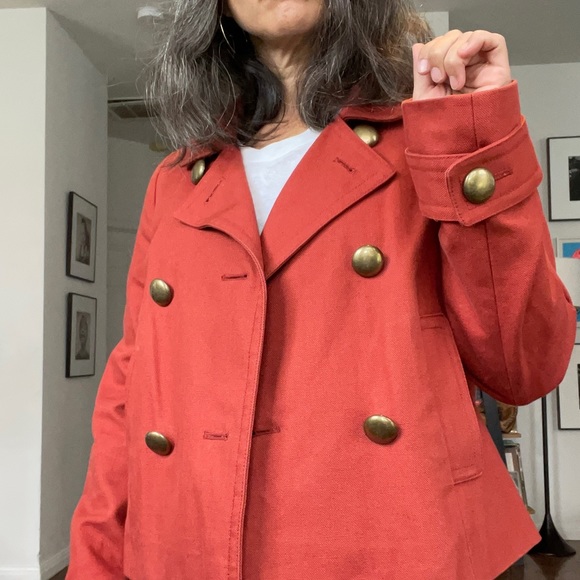 Cropped Denim Orange Peacoat Jacket! - Picture 9 of 13